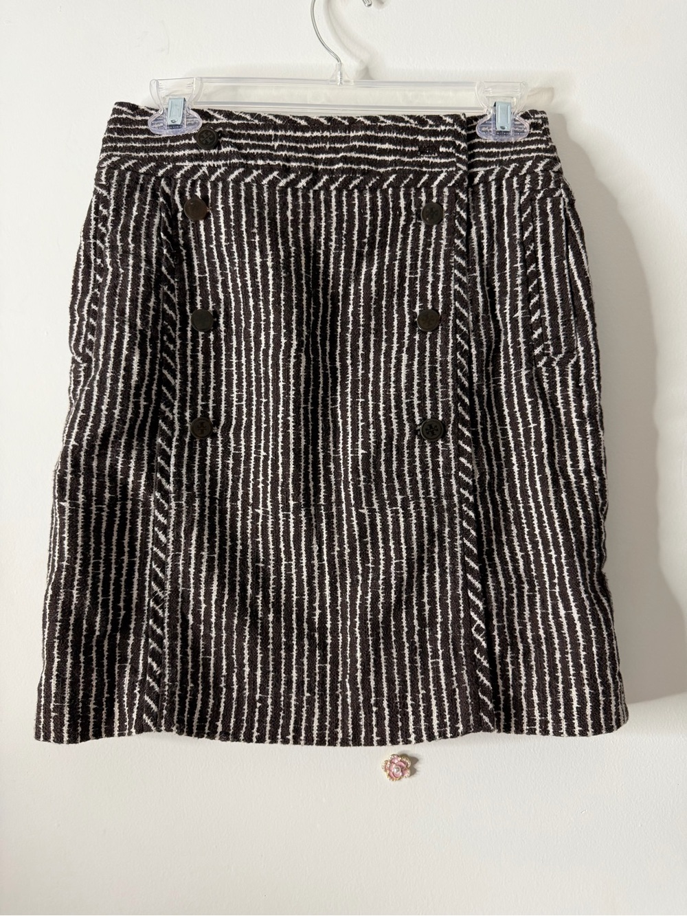 Tory Burch Black and White Striped Double-Button Mini Skirt